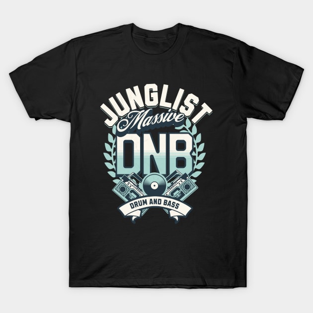 DNB - Junglist Massive(White/dark green/mint) T-Shirt by DISCOTHREADZ 